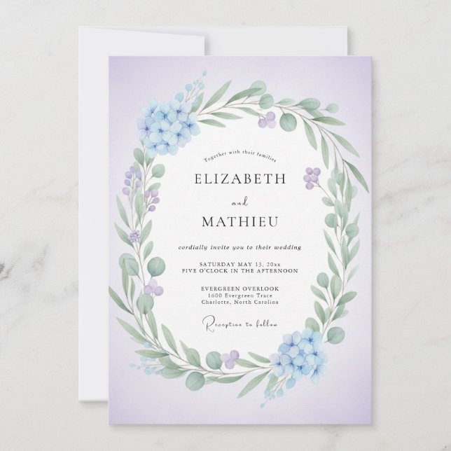 Invitation Mariage Feuilles de Sauge Pervenche (Devant)