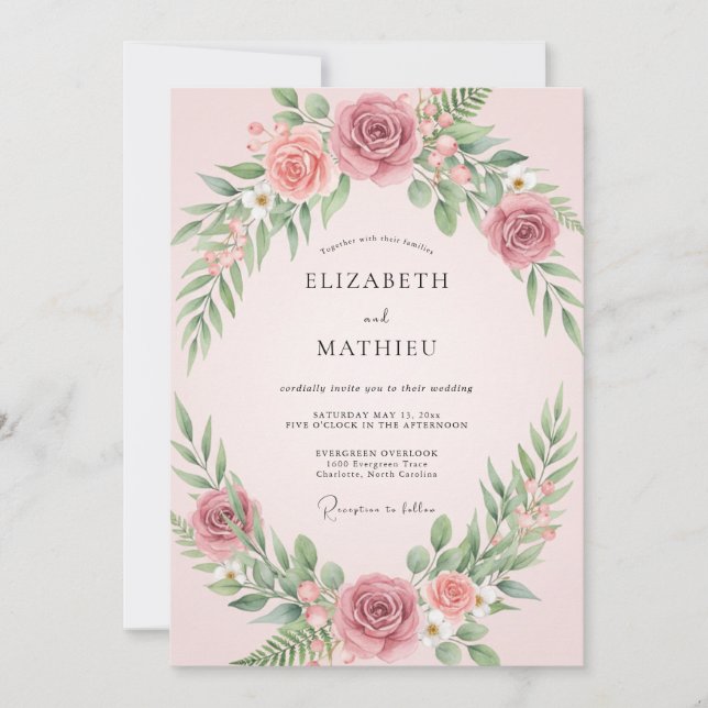 Invitation Mariage Feuilles de Sauge Rose (Devant)