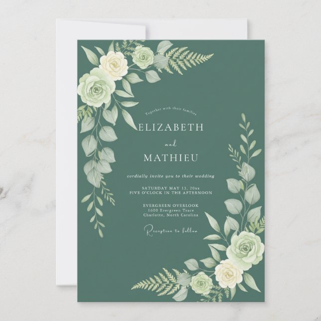 Invitation Mariage Feuilles de Sauge Teal (Devant)