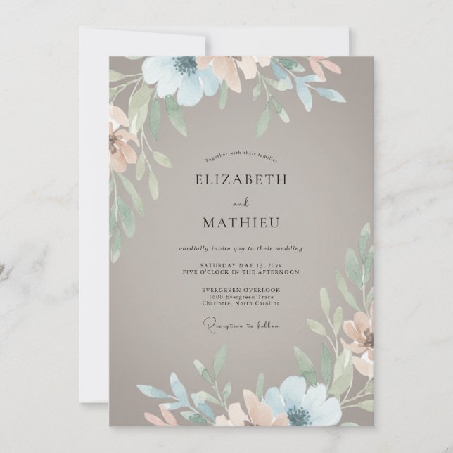 Invitation Mariage Feuilles de Teal Taupe (Devant)