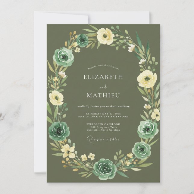 Invitation Mariage Feuilles de Teck Olive (Devant)
