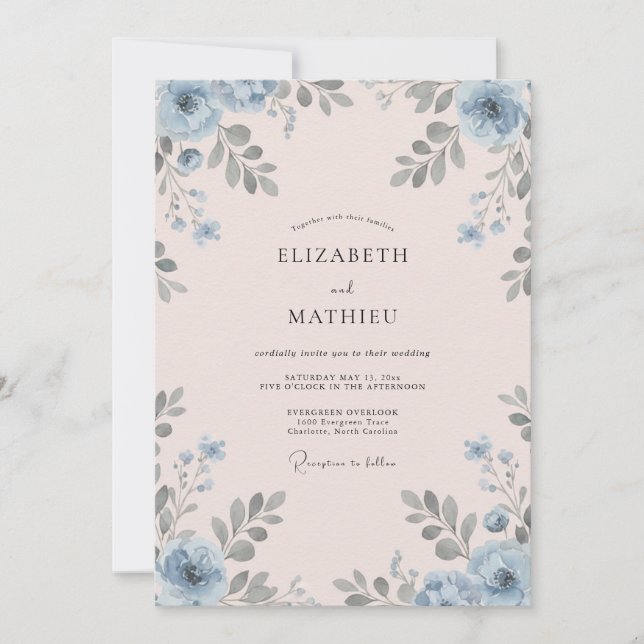 Invitation Mariage Feuilles de Teinte Azur (Devant)