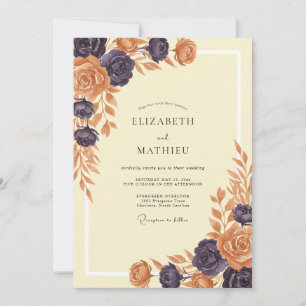 Invitation Mariage Feuilles de Terracotta aux Prunes