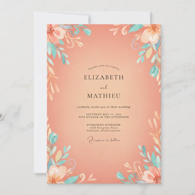 Invitation Mariage Feuilles de Terracotta Turquoise (Devant)