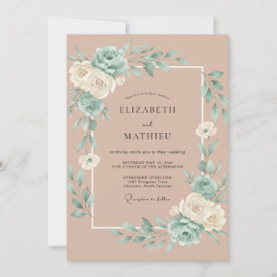 Invitation Mariage Feuilles d'Eau Pâle Rosé