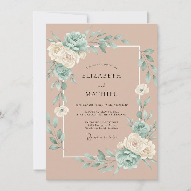 Invitation Mariage Feuilles d'Eau Pâle Rosé (Devant)