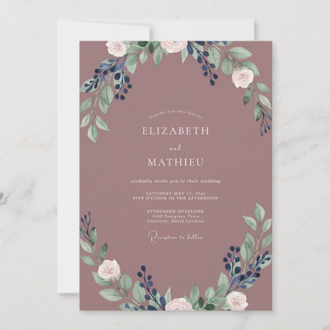 Invitation Mariage Feuilles d'Indigo Mauve (Devant)
