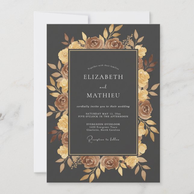 Invitation Mariage Feuilles d'Ocre au Charbon (Devant)
