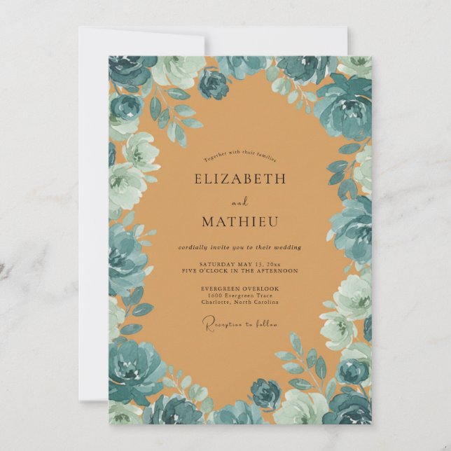 Invitation Mariage Feuilles d'Ocre de Teal (Devant)