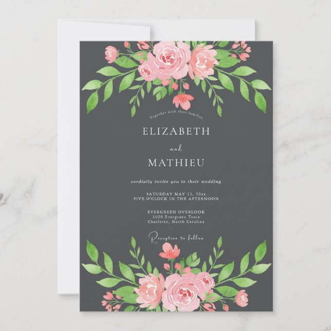 Invitation Mariage Feuilles Douces en Charbon de Bois (Devant)