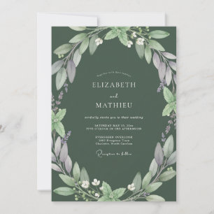 Invitation Mariage Feuilles Douces Olive Mauve