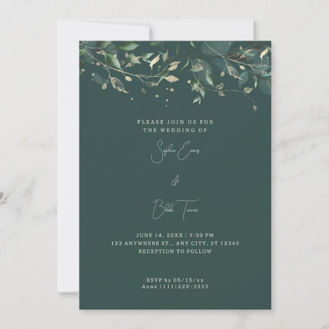 Invitation Mariage Feuilles et Vignes Vert Foncé Moderne (Devant)