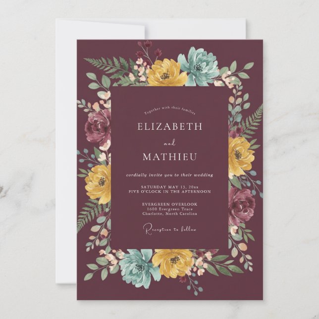 Invitation Mariage Feuilles Marron Moutarde (Devant)