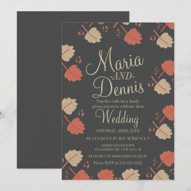 Invitation Mariage Feuilles Neutres Terracotta Simples Automn (Devant / Derrière)