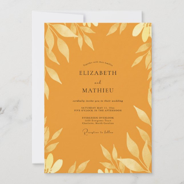 Invitation Mariage Feuilles Ocres Moutarde (Devant)