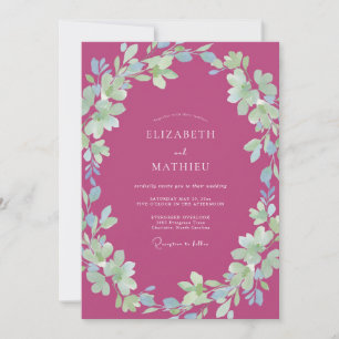 Invitation Mariage Feuilles Peintes de Magenta Prairie