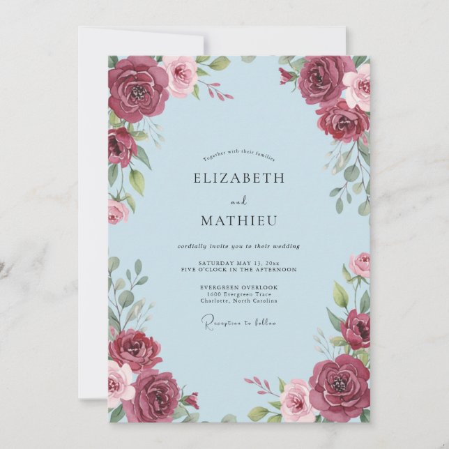 Invitation Mariage Feuilles Poudrées de Bourgogne (Devant)
