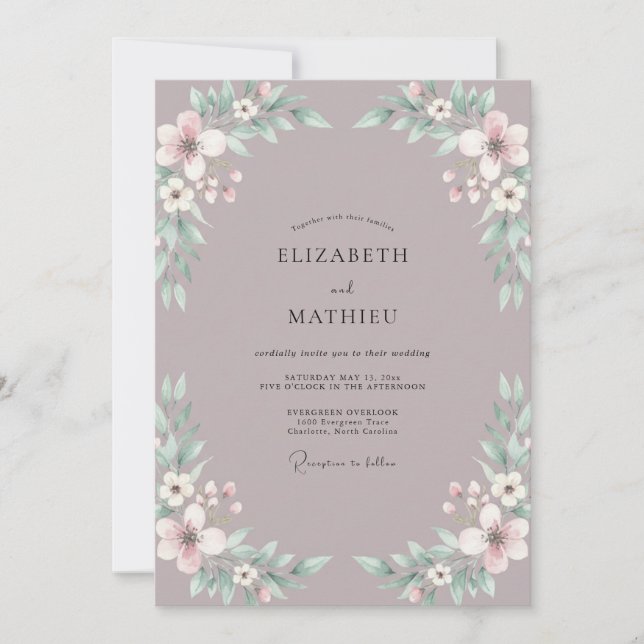 Invitation Mariage Feuilles Taupe Blush (Devant)