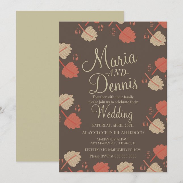 Invitation Mariage Feuilles Terracotta Neutres Simples Automn (Devant / Derrière)