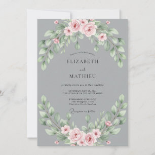 Invitation Mariage Feuilles Touche de Gris Rose