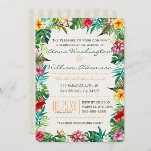 Invitation Mariage Feuilles tropicaux, Flora & Ananas fantai