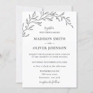 Invitation Mariage feuillet minimaliste de laurier monochrome