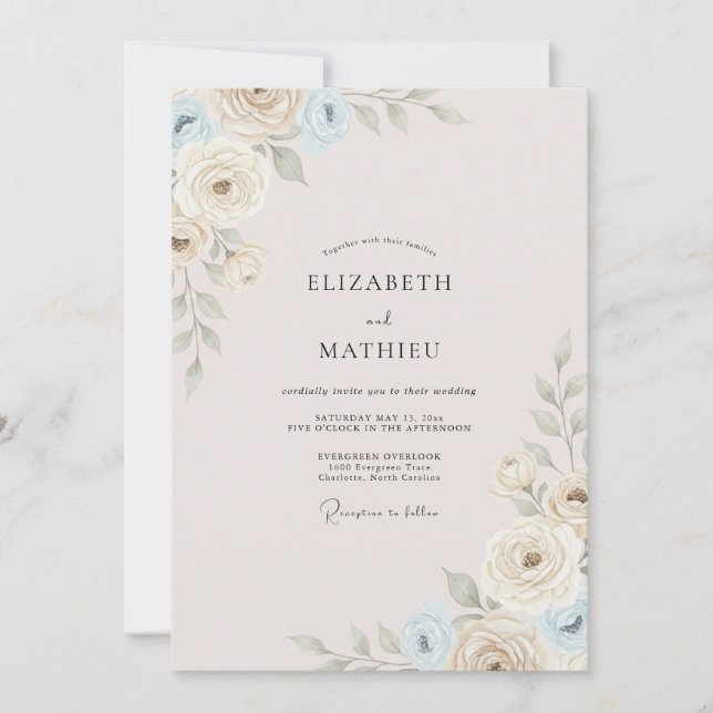 Invitation Mariage Feuilleté Azur Champagne Doré (Devant)