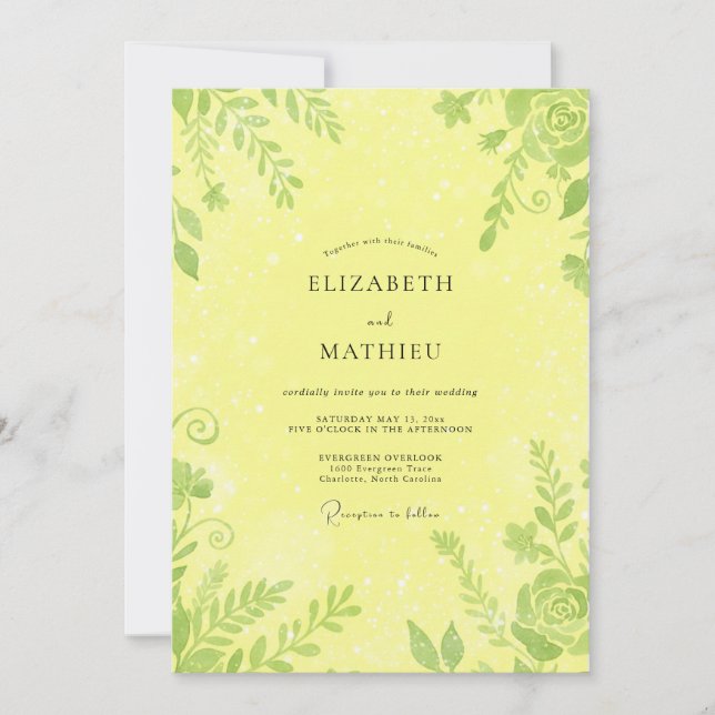 Invitation Mariage feuilleux Chartreuse citron (Devant)