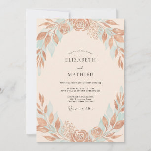 Invitation Mariage feuilleux cuivre aqua