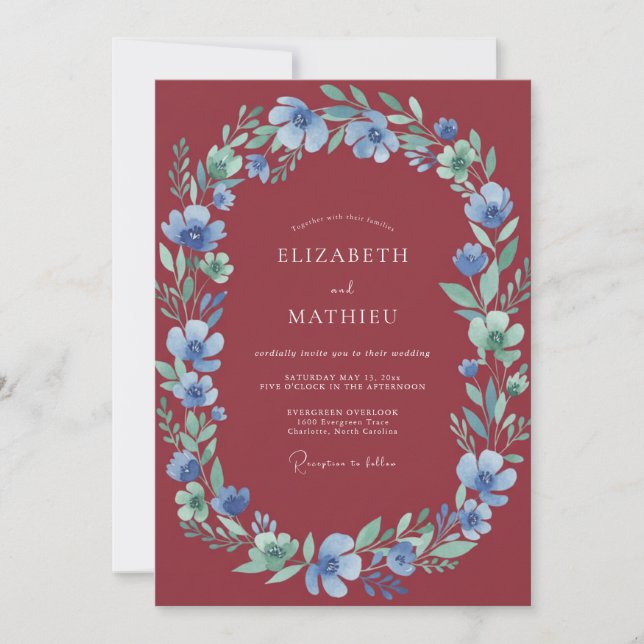 Invitation Mariage feuilleux de Pervenche au Marsala (Devant)
