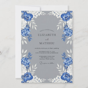 Invitation Mariage feuilleux gris Bleuet
