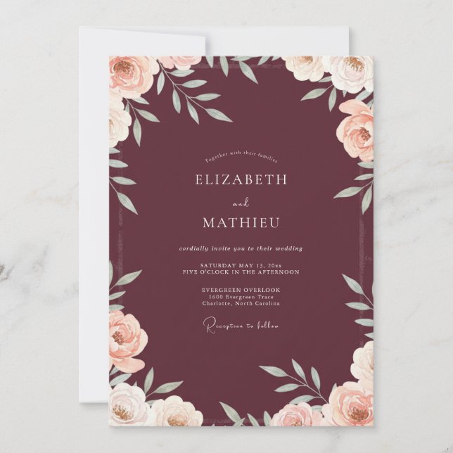 Invitation Mariage Feuillu à Fleurs de Prunier (Devant)