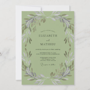 Invitation Mariage Feuillu à la Feuille d'Olive Pistache