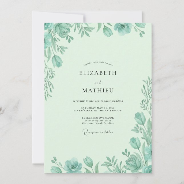 Invitation Mariage Feuillu à la Menthe (Devant)