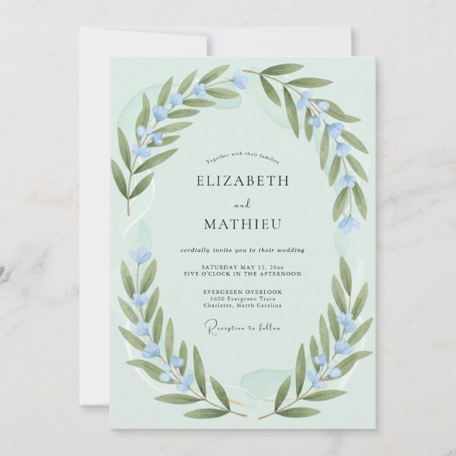 Invitation Mariage Feuillu à la Menthe et à l'Olive (Devant)