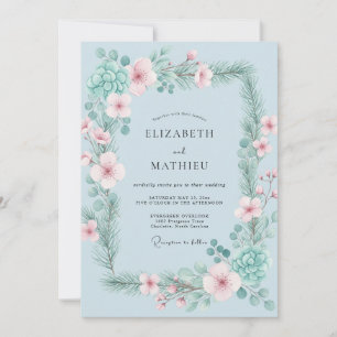 Invitation Mariage Feuillu à la Menthe Poudrée
