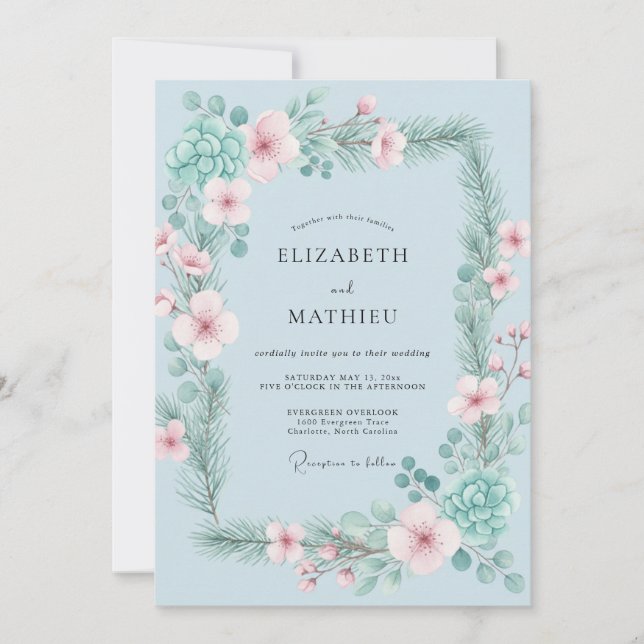 Invitation Mariage Feuillu à la Menthe Poudrée (Devant)
