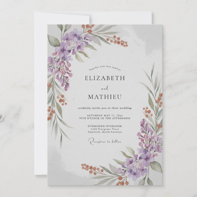 Invitation Mariage Feuillu à la Rouille de Lilas (Devant)