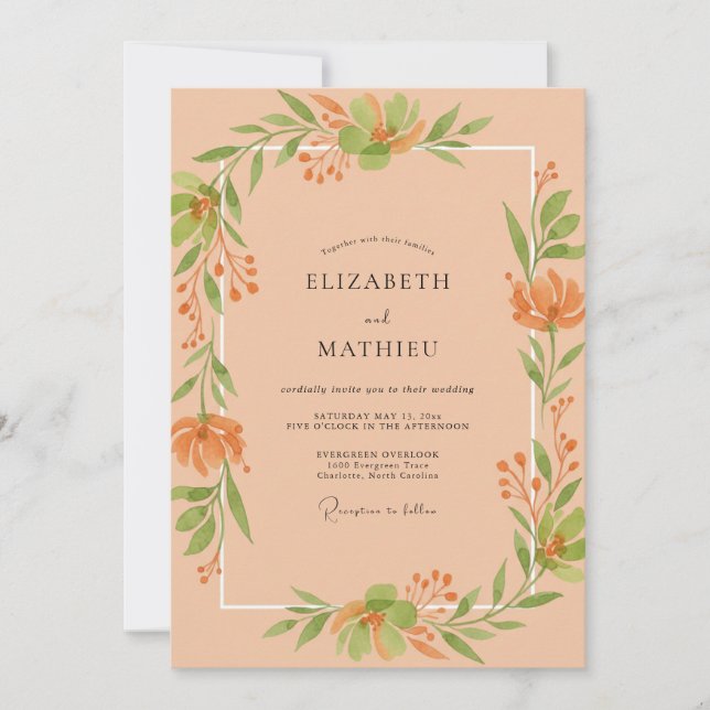 Invitation Mariage Feuillu Abricot (Devant)