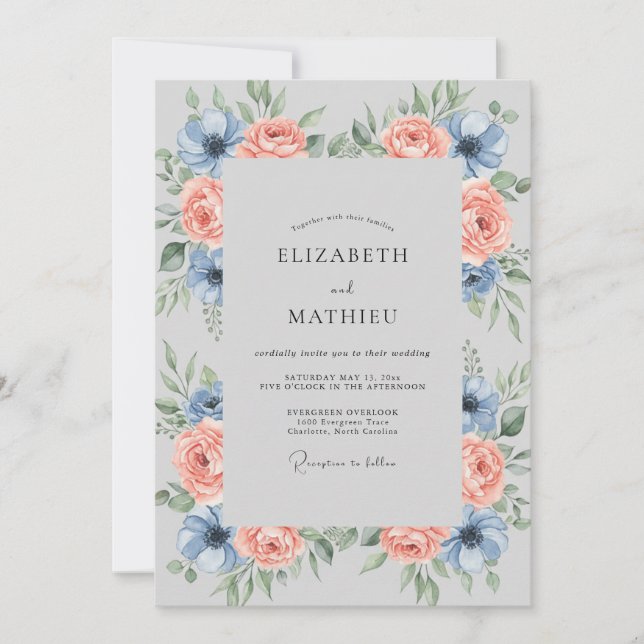 Invitation Mariage Feuillu Abricot Acier (Devant)