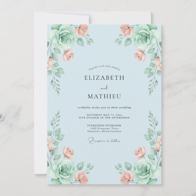 Invitation Mariage Feuillu Abricot Céleste (Devant)