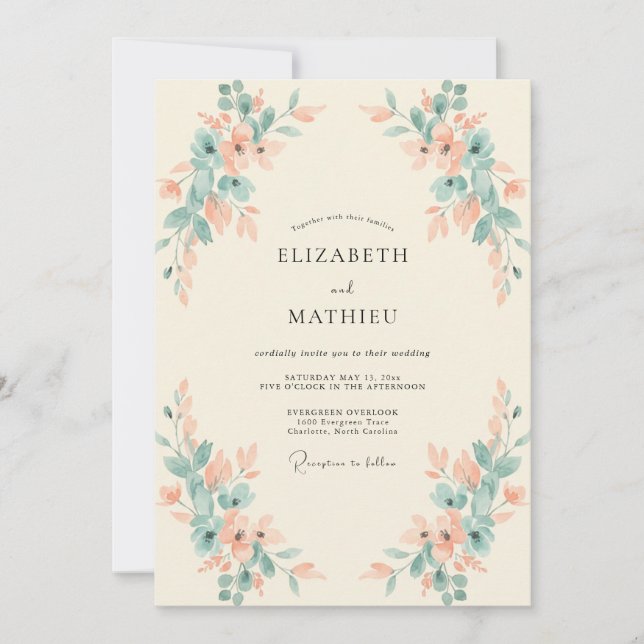 Invitation Mariage Feuillu Abricot Mousse (Devant)
