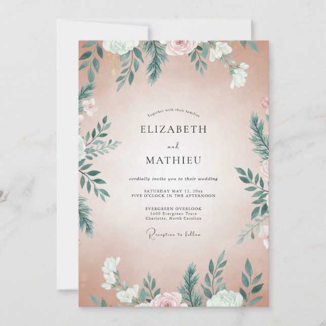Invitation Mariage Feuillu Abricot Sarcelle (Devant)