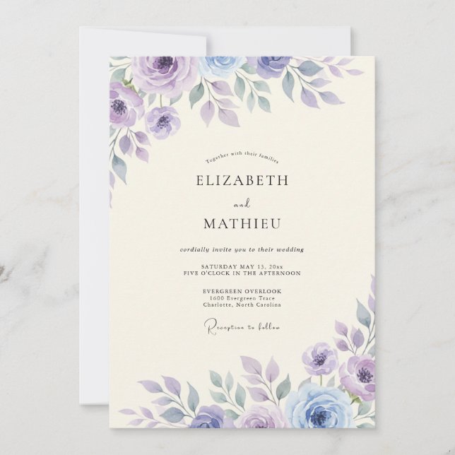 Invitation Mariage Feuillu Améthyste Mauve (Devant)