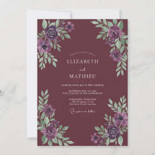 Invitation Mariage Feuillu Améthyste prune