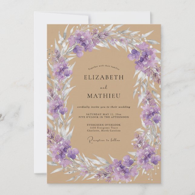 Invitation Mariage Feuillu Améthyste Tanné (Devant)
