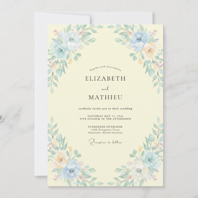 Invitation Mariage Feuillu Aqua Beurre (Devant)