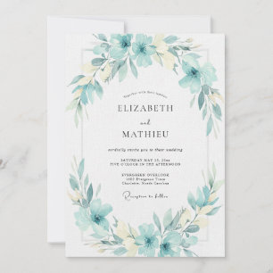 Invitation Mariage Feuillu Aqua Cyan