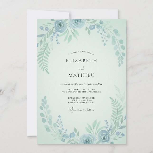 Invitation Mariage Feuillu Aqua Menthe (Devant)
