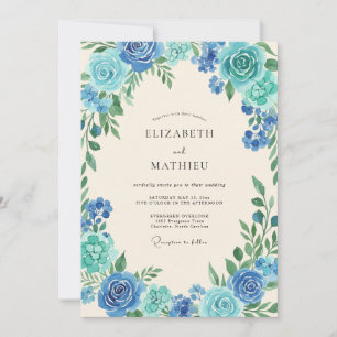 Invitation Mariage Feuillu Aqua Turquoise